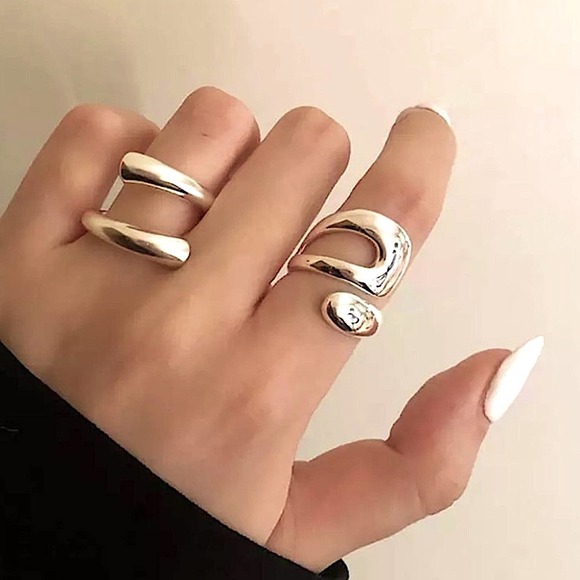 NEW STERLING SILVER ADJUSTABLE RESIZABLE MINIMALIST RING SET - Picture 3 of 10